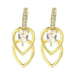 Brass Cubic Zirconia Hoop Earrings, Teardrop, Real 18K Gold Plated, 36.5x14mm(EJEW-M047-11G)