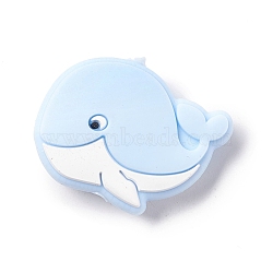 Silicone Focal Beads, Baby Chew Teething Beads, Whale, Light Sky Blue, 21.5x30x9.5mm, Hole: 2mm(SIL-E003-03D)