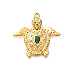 Brass Micro Pave Cubic Zirconia Charms, Electrophoresis, Long-Lasting Plated, Sea Animals, Real 18K Gold Plated, Turtle, 25.5x26.5x3.5mm, Hole: 1.6mm(KK-B131-02G-03)