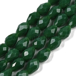 Opaque Solid Color Beads Strands, Faceted, Teardrop, Dark Green, 15x10mm, Hole: 1.6mm, about 46~48pcs/strand, 27.95 inch(71cm)(EGLA-N013-P10mm-D04)