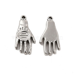 304 Stainless Steel Pendants, Hand Charm, Stainless Steel Color, 21.5x10.5x3mm, Hole: 1.2mm(STAS-E182-05P)