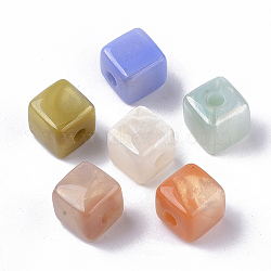 Opaque Acrylic Beads, with Gold Sand, Two Tone, Cube, Mixed Color, 12.5x12.5x12mm, Hole: 3.5mm(X-OACR-T020-051)