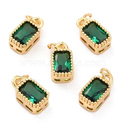 Real 18K Gold Plated Brass Inlaid Cubic Zirconia Charms, with Jump Ring, Long-Lasting Plated, Rectangle, Green, 9.5x5x3.5mm, Jump Ring: 4x0.5mm, 2.5mm Inner Diameter(ZIRC-L100-075G-02)