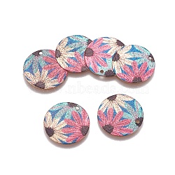 Printed Iron Pendants, Flat Round, Light Gold, Colorful, 20x0.5mm, Hole: 1.6mm(IFIN-L029-A-03)