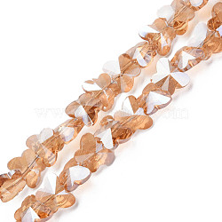 Electroplate Transparent Glass Beads Strands, Pearl Luster Plated, Faceted, Butterfly, BurlyWood, 8x10x6mm, Hole: 1mm, about 100pcs/strand, 28.74 inch(73cm)(EGLA-N002-20A-F03)