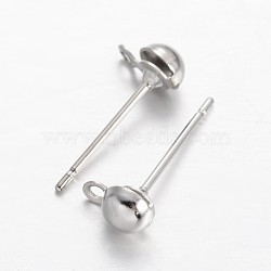 Brass Stud Earring Findings, with Loop, Platinum, 6.5x4mm, Hole: 1mm, Pin: 0.8mm(KK-F371-34P)