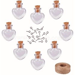 DIY Pendants Making, Heart Glass Bottle for Bead Containers, Jute Twine and Iron Screw Eye Pin Bail Peg, Clear, 11.8x7.2x3.5cm(DIY-PH0001-63-WH)