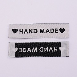 Woven Sewing Labels, Cloth Labels, for Sewing, Knitting, Crafts, Word Handmade with Heart, Light Grey, 15x60x0.5mm(FIND-TAC0005-02B)