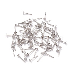 304 Stainless Steel Stud Earring Findings, with Flat Pad Earring Post, Flat Round, Stainless Steel Color, 3x0.3mm, Pin: 0.7mm(STAS-J031-08)