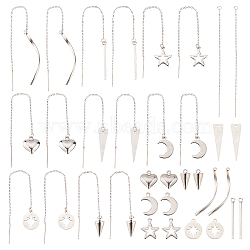 DIY Ear Thread Making Kit, Star & Moon & Bar & Cone & Heart Stainless Steel Pendants, 304 Stainless Steel Ear Threads, Stainless Steel Color, 48Pcs/box(STAS-SC0004-15)