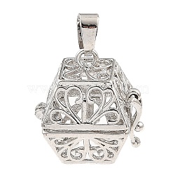 Rack Plating Brass Bead Cage Pendants, For Chime Ball Pendant Necklaces Making, Long-Lasting Plated, Trapezoid, Platinum, Tray: 15.2x14.5mm, 22.5x21.5x17.5mm, Hole: 7.5x4.2mm(KK-D025-01F-P)