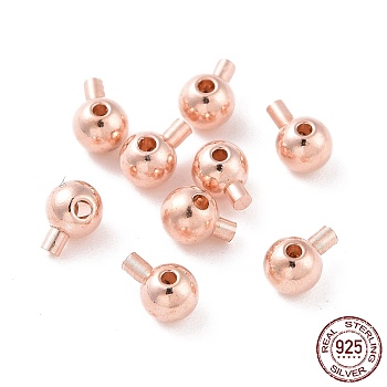 925 Sterling Silver Stopper Beads, Round, Rose Gold, 4x3mm, Hole: 0.8mm, Pin: 1mm