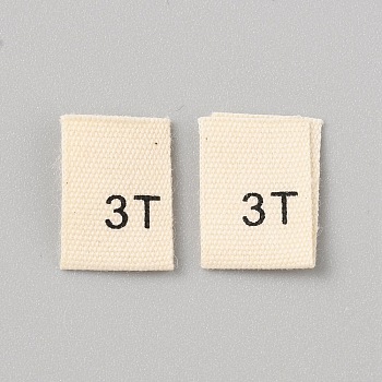 Cotton Sewing Size Label, Craft Labels, for Clothing Sewing, Rectangle with Number, 3, 35x12~13x0.3mm, 200pcs/bag