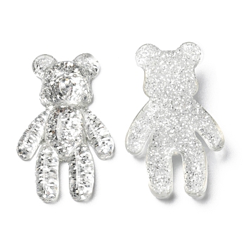 Transparent Resin Cabochons, Bear with Plastic Sequins, Silver, 42x26x8.5mm