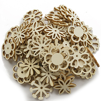 50Pcs Unfinished Wood Flower Shaped Cutouts Ornament, Flower Hanging Pendants, Painting Supplies, BurlyWood, 3cm