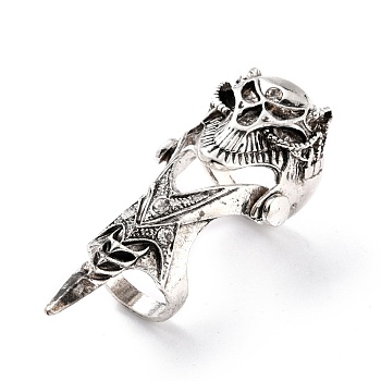Alloy Rhinestones Finger Rings for Men, Wide Band Rings, Skull, Antique Silver, Crystal, Inner Diameter: 17mm and 21mm , 70x28x27mm