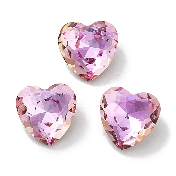 Glass Rhinestone Cabochons, Point Back & Back Plated, Faceted, Heart, Light Rose, 10x10x5mm