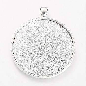 Tibetan Style Alloy Pendant Cabochon Settings, Cadmium Free & Lead Free, Flat Round, Antique Silver, Tray: 45mm, 56x48x2mm, Hole: 6x4mm, about 99pcs/1000g