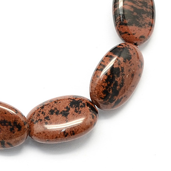 Flat Oval Gemstone Natural Mahogany Obsidian Stone Beads Strands, Sienna, 18x13x6mm, Hole: 2mm, about 22pcs/strand, 15.7 inch
