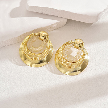 Elegant Classic Brass Flat Round Stud Earrings for Women, Various Styles Available, Real 18K Gold Plated, 48x43mm