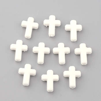 Opaque Acrylic Beads, Cross, White, 16x12x4.5mm, about 1230pcs/500g