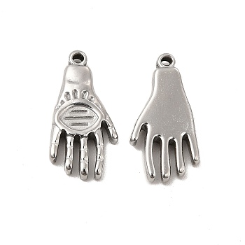 304 Stainless Steel Pendants, Hand Charm, Stainless Steel Color, 21.5x10.5x3mm, Hole: 1.2mm