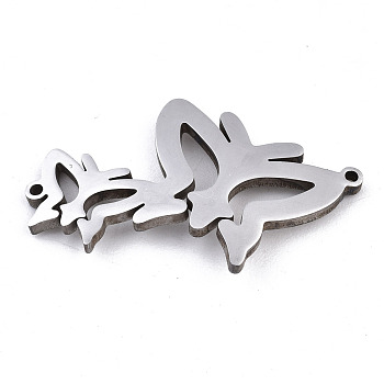 304 Stainless Steel Link Connectors, Laser Cut, Butterfly, Stainless Steel Color, 18.5x30x1.5mm, Hole: 1mm