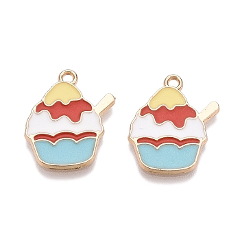 Rack Plating Alloy Enamel Pendants, Golden, Ice Cream Charm, Yellow, 19.5x16x1.5mm, Hole: 1.6mm