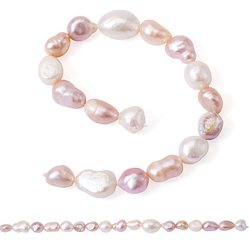 2 Strands Natural Cultured Freshwater Pearl Beads Strands, Two Sides Polished, Mixed Color, 8~12x8~9x5~9mm, Hole: 0.7mm, about 17~18pcs/strand, 6.69~7.09''(17~18cm)