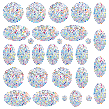 Waterproof PVC Colored Laser Stained Window Film Adhesive Stickers, Electrostatic Window Stickers, Flat Round & Oval, Mixed Patterns, 30~111x30~139mm, about 29pcs/set
