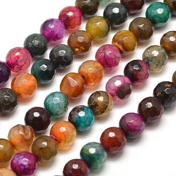 Dyed Natural Agate Faceted Round Beads Strands, Colorful, 10mm, Hole: 1mm, about 38pcs/strand, 15 inch