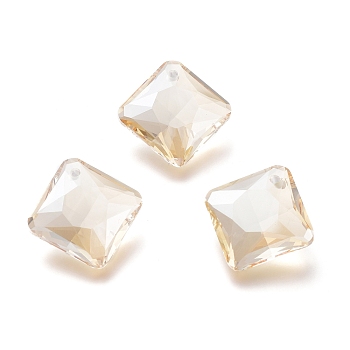 Glass Rhinestone Pendants, Faceted, Square/Rhombus, Golden Shadow, 20x20x7.5mm, Hole: 1.6mm