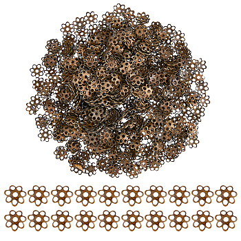 1000Pcs Iron Bead Caps, Flower, Multi-Petal, Antique Bronze, 6x1mm, Hole: 1mm