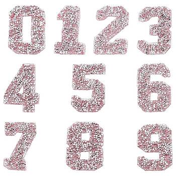 Glitter Hotfix Rhinestone, Hot Melt Adhesive on the Back, Costume Accessories, Number 0 to 9, Light Rose, 61x43x2.5mm