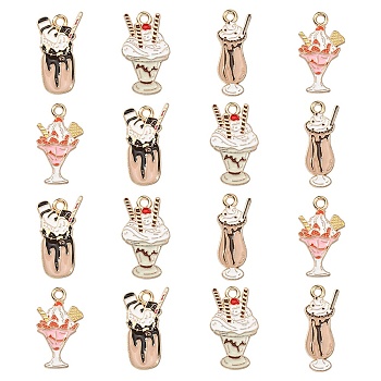 20Pcs 4 Styles Alloy Pendants, with Enamel, Light Gold, Ice-cream, Mixed Color, 21~23x9~13x1~1.3mm, Hole: 1.8mm, 5pcs/style