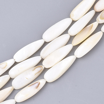 Natural Freshwater Shell Beads Strands, teardrop, 29~30x9~10x4.5~6mm, Hole: 0.8mm, about 13pcs/strand, 14.5 inch~14.9 inch
