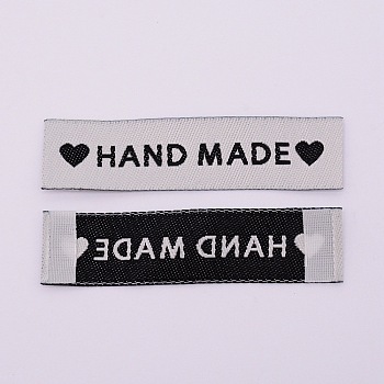 Woven Sewing Labels, Cloth Labels, for Sewing, Knitting, Crafts, Word Handmade with Heart, Light Grey, 15x60x0.5mm