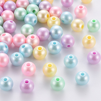 Opaque Acrylic Beads, Round, Mixed Color, 8x7mm, Hole: 2mm, about 1745pcs/500g