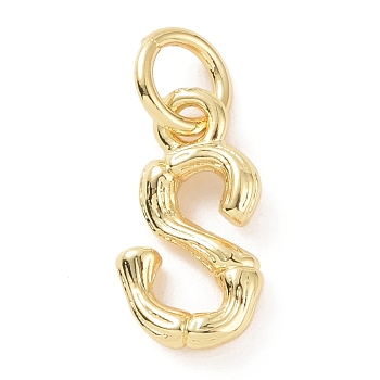 Brass Pendants, with Jump Ring, Golden, Letter Charm, Letter S, 12x6x2mm, Hole: 3mm
