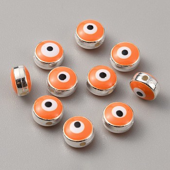 CCB Plastic Beads, with Double Side Enamel, Flat Round with Evil Eye, Orange, 8x5mm, Hole: 1.5mm