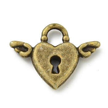 Tibetan Style Alloy Pendants, Lead Free & Cadmium Free, Heart with Wing, Antique Bronze, 13x17x2.5mm, Hole: 2.5x3.5mm