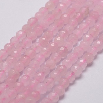 Natural Rose Quartz Beads Strands, Faceted, Round, 4mm, Hole: 1mm, about 84pcs/strand, 14.5 inch