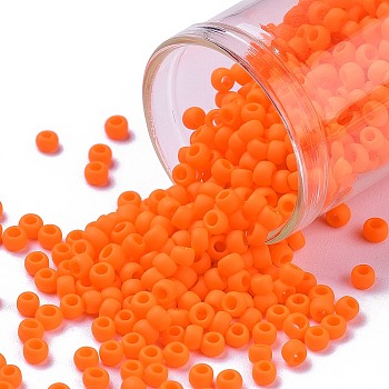 TOHO Round Seed Beads, Japanese Seed Beads, (50AF) Matte Opaque Bright Orange, 8/0, 3mm, Hole: 1mm, about 222pcs/10g