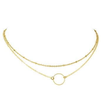 Brass Layered Necklace for Women, Rings Pendant Necklaces, Golden, 15.43 inch(39.2cm)