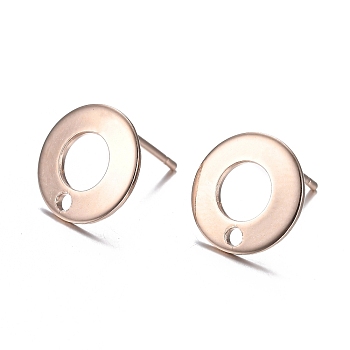 304 Stainless Steel Stud Earring Findings, Donut, Rose Gold, 10.3mm, Hole: 1.3mm, Pin: 0.7mm