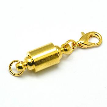 Column Brass Magnetic Clasps Converter, with Lobster Clasp, Nickel Free, Golden, 12x7x3mm