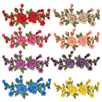 HOBBIESAY 8Pcs 8 Colors 3D Flower Pattern Computerized Embroidery Appliques, Costume Ornament Accessories, Mixed Color, 155x325x2.5mm, 1pc/color