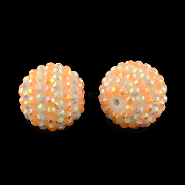 AB-Color Resin Rhinestone Round Beads, with Acrylic Beads Inside, Light Salmon, 18mm, Hole: 2~2.5mm(RESI-S313-16x18-02)