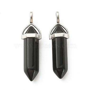 2Pcs Natural Obsidian Double Terminal Pointed Pendants(G-YW0002-04)-2