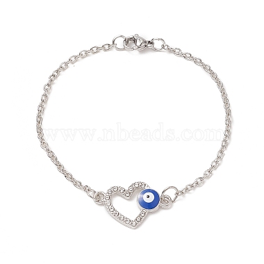 2Pcs 2 Color Crystal Rhinestone Heart with Evil Eye Link Bracelets Set(BJEW-JB09166)-2